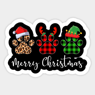 Merry Christmas Leopard Red Green Plaid Dog Paws Sticker